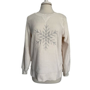 Wonder Shop Women's Med Festive Holiday Christmas Plush Snowflake Cozy Pullover